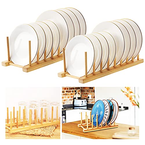 HonGien 2Pcs Bamboo Plate Racks, Stand Pot Lid Holder, Dish Racks, Kitchen Cabinet Organizer for Bowl, Tableware, Cups, Cutting Board, CD, Book (8 Slot) 2 HonGien 2Pcs Bamboo Plate Racks, Stand Pot Lid Holder, Dish Racks, Kitchen Cabinet Organizer for Bowl, Tableware, Cups, Cutting Board, CD, Book (8 Slot) - Image 2