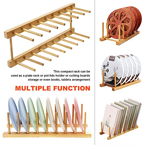 HonGien 2Pcs Bamboo Plate Racks, Stand Pot Lid Holder, Dish Racks, Kitchen Cabinet Organizer for Bowl, Tableware, Cups, Cutting Board, CD, Book (8 Slot) 3 HonGien 2Pcs Bamboo Plate Racks, Stand Pot Lid Holder, Dish Racks, Kitchen Cabinet Organizer for Bowl, Tableware, Cups, Cutting Board, CD, Book (8 Slot) - Image 3