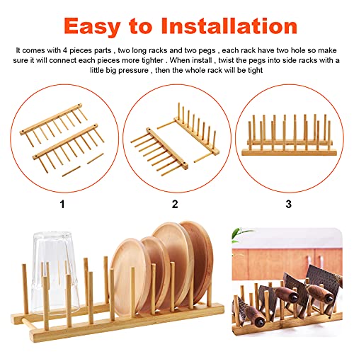 HonGien 2Pcs Bamboo Plate Racks, Stand Pot Lid Holder, Dish Racks, Kitchen Cabinet Organizer for Bowl, Tableware, Cups, Cutting Board, CD, Book (8 Slot) 4 HonGien 2Pcs Bamboo Plate Racks, Stand Pot Lid Holder, Dish Racks, Kitchen Cabinet Organizer for Bowl, Tableware, Cups, Cutting Board, CD, Book (8 Slot) - Image 4