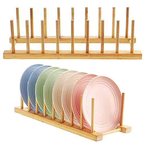 HonGien 2Pcs Bamboo Plate Racks, Stand Pot Lid Holder, Dish Racks, Kitchen Cabinet Organizer for Bowl, Tableware, Cups, Cutting Board, CD, Book (8 Slot) 1 HonGien 2Pcs Bamboo Plate Racks, Stand Pot Lid Holder, Dish Racks, Kitchen Cabinet Organizer for Bowl, Tableware, Cups, Cutting Board, CD, Book (8 Slot)