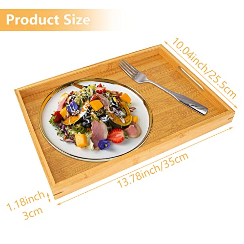 JMIATRY Wooden Trays Set of 3, 14"x10"x1.2" Rectangular Bamboo Tray with Handles, Breakfast Food Tray for Eating, Serving Trays for Dinner Tea Dessert 2 JMIATRY Wooden Trays Set of 3, 14"x10"x1.2" Rectangular Bamboo Tray with Handles, Breakfast Food Tray for Eating, Serving Trays for Dinner Tea Dessert - Image 2