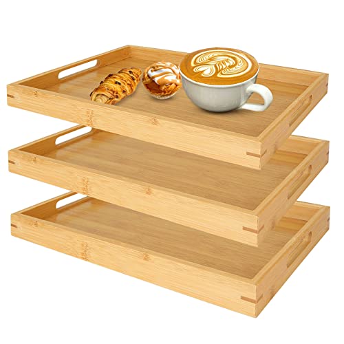 JMIATRY Wooden Trays Set of 3, 14"x10"x1.2" Rectangular Bamboo Tray with Handles, Breakfast Food Tray for Eating, Serving Trays for Dinner Tea Dessert 1 JMIATRY Wooden Trays Set of 3, 14"x10"x1.2" Rectangular Bamboo Tray with Handles, Breakfast Food Tray for Eating, Serving Trays for Dinner Tea Dessert
