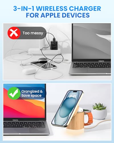 JoyGeek 3-in-1 Charger Stand for Magsafe, Foldable Wireless Charging Station with Night Lights, Magnetic Charger Dock for iPhone 16/15/14/13/12 Pro/Max, AirPods 4-2, Apple Watch 2-10/Ultra,Bamboo Wood 3 JoyGeek 3-in-1 Charger Stand for Magsafe, Foldable Wireless Charging Station with Night Lights, Magnetic Charger Dock for iPhone 16/15/14/13/12 Pro/Max, AirPods 4-2, Apple Watch 2-10/Ultra,Bamboo Wood - Image 3