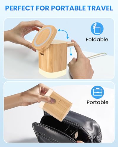 JoyGeek 3-in-1 Charger Stand for Magsafe, Foldable Wireless Charging Station with Night Lights, Magnetic Charger Dock for iPhone 16/15/14/13/12 Pro/Max, AirPods 4-2, Apple Watch 2-10/Ultra,Bamboo Wood 5 JoyGeek 3-in-1 Charger Stand for Magsafe, Foldable Wireless Charging Station with Night Lights, Magnetic Charger Dock for iPhone 16/15/14/13/12 Pro/Max, AirPods 4-2, Apple Watch 2-10/Ultra,Bamboo Wood - Image 5
