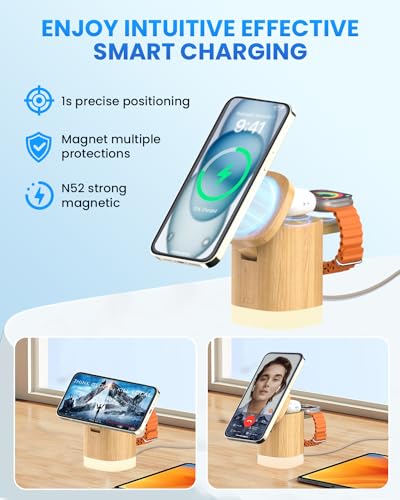 JoyGeek 3-in-1 Charger Stand for Magsafe, Foldable Wireless Charging Station with Night Lights, Magnetic Charger Dock for iPhone 16/15/14/13/12 Pro/Max, AirPods 4-2, Apple Watch 2-10/Ultra,Bamboo Wood 6 JoyGeek 3-in-1 Charger Stand for Magsafe, Foldable Wireless Charging Station with Night Lights, Magnetic Charger Dock for iPhone 16/15/14/13/12 Pro/Max, AirPods 4-2, Apple Watch 2-10/Ultra,Bamboo Wood - Image 6