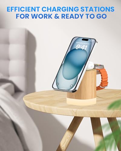JoyGeek 3-in-1 Charger Stand for Magsafe, Foldable Wireless Charging Station with Night Lights, Magnetic Charger Dock for iPhone 16/15/14/13/12 Pro/Max, AirPods 4-2, Apple Watch 2-10/Ultra,Bamboo Wood 7 JoyGeek 3-in-1 Charger Stand for Magsafe, Foldable Wireless Charging Station with Night Lights, Magnetic Charger Dock for iPhone 16/15/14/13/12 Pro/Max, AirPods 4-2, Apple Watch 2-10/Ultra,Bamboo Wood - Image 7
