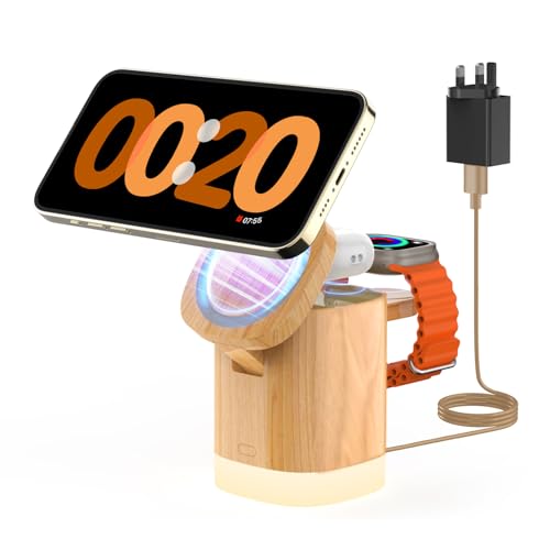 JoyGeek 3-in-1 Charger Stand for Magsafe, Foldable Wireless Charging Station with Night Lights, Magnetic Charger Dock for iPhone 16/15/14/13/12 Pro/Max, AirPods 4-2, Apple Watch 2-10/Ultra,Bamboo Wood 1 JoyGeek 3-in-1 Charger Stand for Magsafe, Foldable Wireless Charging Station with Night Lights, Magnetic Charger Dock for iPhone 16/15/14/13/12 Pro/Max, AirPods 4-2, Apple Watch 2-10/Ultra,Bamboo Wood