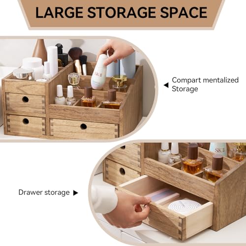 KIRIGEN Makeup Organizer Storage Drawers Wood Cosmetic Organisers for Lipsticks, Jewelry, Nail Care Skincare Storage Box for Dresser & Desktop Large Capacity (HZG-DBR) 4 KIRIGEN Makeup Organizer Storage Drawers Wood Cosmetic Organisers for Lipsticks, Jewelry, Nail Care Skincare Storage Box for Dresser & Desktop Large Capacity (HZG-DBR) - Image 4
