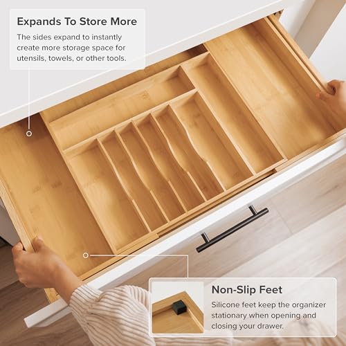 KitchenEdge Cutlery Tray and Utensil Organiser for Kitchen Drawers, Expandable to 33 Inches Wide, 11 Compartments, 100% Bamboo 5 KitchenEdge Cutlery Tray and Utensil Organiser for Kitchen Drawers, Expandable to 33 Inches Wide, 11 Compartments, 100% Bamboo - Image 5