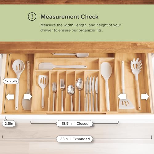 KitchenEdge Cutlery Tray and Utensil Organiser for Kitchen Drawers, Expandable to 33 Inches Wide, 11 Compartments, 100% Bamboo 6 KitchenEdge Cutlery Tray and Utensil Organiser for Kitchen Drawers, Expandable to 33 Inches Wide, 11 Compartments, 100% Bamboo - Image 6
