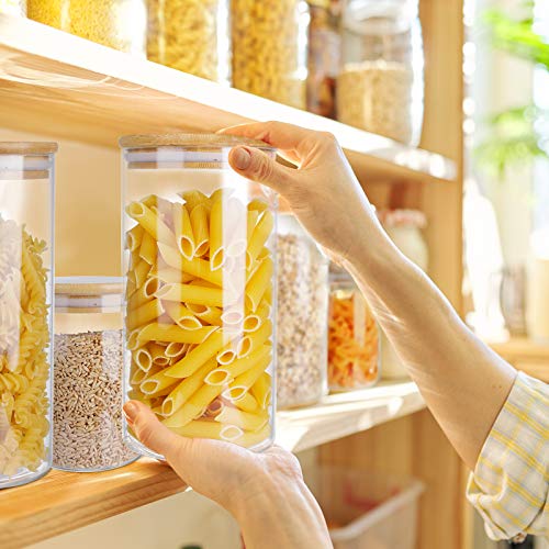 LIBWYS Glass Storage Jars with Bamboo Lids Set of 6, Airtight Glass Canisters with 2 Size 800ml, 1200ml, Large Kitchen Food Storage Jars for Kitchen Cabinet/Dishwasher Safe (6L) 5 LIBWYS Glass Storage Jars with Bamboo Lids Set of 6, Airtight Glass Canisters with 2 Size 800ml, 1200ml, Large Kitchen Food Storage Jars for Kitchen Cabinet/Dishwasher Safe (6L) - Image 5