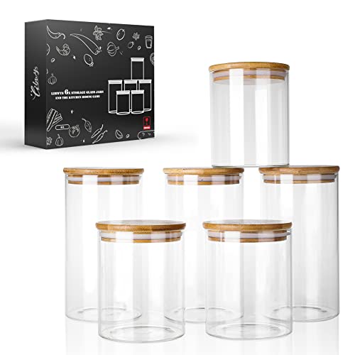 LIBWYS Glass Storage Jars with Bamboo Lids Set of 6, Airtight Glass Canisters with 2 Size 800ml, 1200ml, Large Kitchen Food Storage Jars for Kitchen Cabinet/Dishwasher Safe (6L) 1 LIBWYS Glass Storage Jars with Bamboo Lids Set of 6, Airtight Glass Canisters with 2 Size 800ml, 1200ml, Large Kitchen Food Storage Jars for Kitchen Cabinet/Dishwasher Safe (6L)