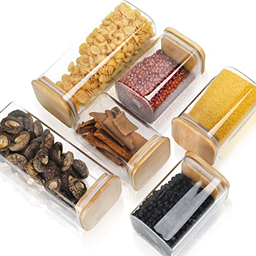 LIBWYS Square Glass Storage Jars with Bamboo Lids Set of 12, Airtight Glass Canisters with 2 Size 600ml, 1000ml, Large Kitchen Food Storage Jars for Kitchen Cabinet/Dishwasher Safe (8.8L) 2 LIBWYS Square Glass Storage Jars with Bamboo Lids Set of 12, Airtight Glass Canisters with 2 Size 600ml, 1000ml, Large Kitchen Food Storage Jars for Kitchen Cabinet/Dishwasher Safe (8.8L) - Image 2