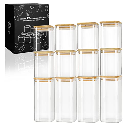 LIBWYS Square Glass Storage Jars with Bamboo Lids Set of 12, Airtight Glass Canisters with 2 Size 600ml, 1000ml, Large Kitchen Food Storage Jars for Kitchen Cabinet/Dishwasher Safe (8.8L) 1 LIBWYS Square Glass Storage Jars with Bamboo Lids Set of 12, Airtight Glass Canisters with 2 Size 600ml, 1000ml, Large Kitchen Food Storage Jars for Kitchen Cabinet/Dishwasher Safe (8.8L)