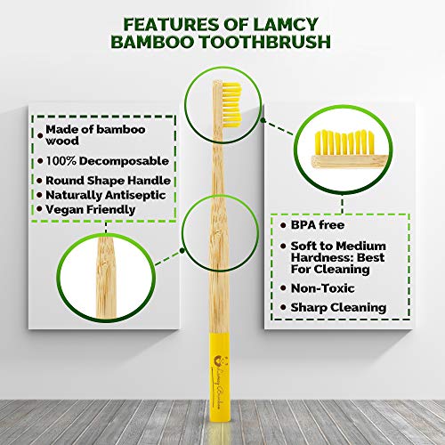 Lamcy Bamboo Toothbrushes for Adults with Medium Bristles | Pack of 5 Natural Bamboo Toothbrush | Eco-Friendly Natural Wooden Toothbrush | Organic Biodegradable Handle | BPA Free Tooth Brushes 5 Lamcy Bamboo Toothbrushes for Adults with Medium Bristles | Pack of 5 Natural Bamboo Toothbrush | Eco-Friendly Natural Wooden Toothbrush | Organic Biodegradable Handle | BPA Free Tooth Brushes - Image 5