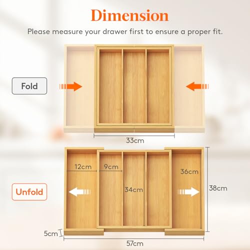 Lifewit Utensil Drawer Organiser, Expandable Large Cutlery Tray for Kitchen, Bamboo Silverware Flatware Holder, Wood Adjustable Kitchen Spatula Tools and Gadgets Storage Divider, Large, Natural 2 Lifewit Utensil Drawer Organiser, Expandable Large Cutlery Tray for Kitchen, Bamboo Silverware Flatware Holder, Wood Adjustable Kitchen Spatula Tools and Gadgets Storage Divider, Large, Natural - Image 2