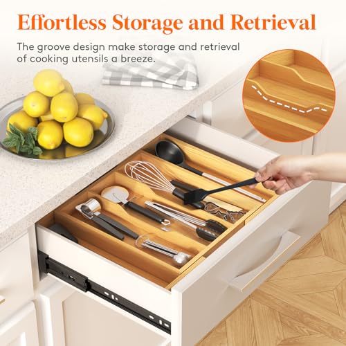 Lifewit Utensil Drawer Organiser, Expandable Large Cutlery Tray for Kitchen, Bamboo Silverware Flatware Holder, Wood Adjustable Kitchen Spatula Tools and Gadgets Storage Divider, Large, Natural 3 Lifewit Utensil Drawer Organiser, Expandable Large Cutlery Tray for Kitchen, Bamboo Silverware Flatware Holder, Wood Adjustable Kitchen Spatula Tools and Gadgets Storage Divider, Large, Natural - Image 3