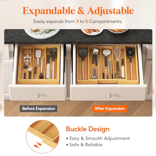 Lifewit Utensil Drawer Organiser, Expandable Large Cutlery Tray for Kitchen, Bamboo Silverware Flatware Holder, Wood Adjustable Kitchen Spatula Tools and Gadgets Storage Divider, Large, Natural 4 Lifewit Utensil Drawer Organiser, Expandable Large Cutlery Tray for Kitchen, Bamboo Silverware Flatware Holder, Wood Adjustable Kitchen Spatula Tools and Gadgets Storage Divider, Large, Natural - Image 4