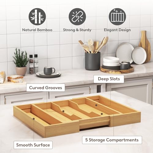 Lifewit Utensil Drawer Organiser, Expandable Large Cutlery Tray for Kitchen, Bamboo Silverware Flatware Holder, Wood Adjustable Kitchen Spatula Tools and Gadgets Storage Divider, Large, Natural 6 Lifewit Utensil Drawer Organiser, Expandable Large Cutlery Tray for Kitchen, Bamboo Silverware Flatware Holder, Wood Adjustable Kitchen Spatula Tools and Gadgets Storage Divider, Large, Natural - Image 6