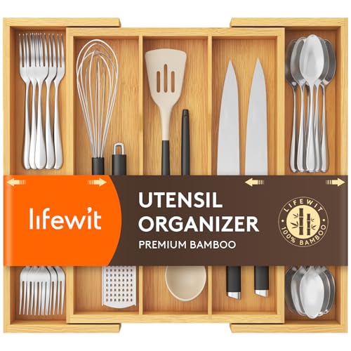 Lifewit Utensil Drawer Organiser, Expandable Large Cutlery Tray for Kitchen, Bamboo Silverware Flatware Holder, Wood Adjustable Kitchen Spatula Tools and Gadgets Storage Divider, Large, Natural 1 Lifewit Utensil Drawer Organiser, Expandable Large Cutlery Tray for Kitchen, Bamboo Silverware Flatware Holder, Wood Adjustable Kitchen Spatula Tools and Gadgets Storage Divider, Large, Natural