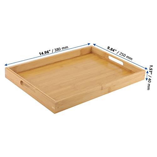 MANCHAP 2 Pack Bamboo Wooden Serving Platter Tray, 38 x 25 x 4cm Rectangular Large Wooden Butler Trays with Handles for Eating, Breakfast, Tea, Coffee 3 MANCHAP 2 Pack Bamboo Wooden Serving Platter Tray, 38 x 25 x 4cm Rectangular Large Wooden Butler Trays with Handles for Eating, Breakfast, Tea, Coffee - Image 3
