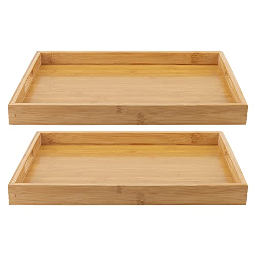 MANCHAP 2 Pack Bamboo Wooden Serving Platter Tray, 38 x 25 x 4cm Rectangular Large Wooden Butler Trays with Handles for Eating, Breakfast, Tea, Coffee 2 MANCHAP 2 Pack Bamboo Wooden Serving Platter Tray, 38 x 25 x 4cm Rectangular Large Wooden Butler Trays with Handles for Eating, Breakfast, Tea, Coffee - Image 2