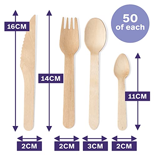 MATANA 200 Premium Wooden Cutlery Set (50 Forks, 50 Spoons, 50 Knives, 50 Teaspoons) – 16 cm Birch Wood, Smooth & Splinter-Free, Plastic-Free Party Cutlery for BBQs, Picnics & Catering 3 MATANA 200 Premium Wooden Cutlery Set (50 Forks, 50 Spoons, 50 Knives, 50 Teaspoons) – 16 cm Birch Wood, Smooth & Splinter-Free, Plastic-Free Party Cutlery for BBQs, Picnics & Catering - Image 3