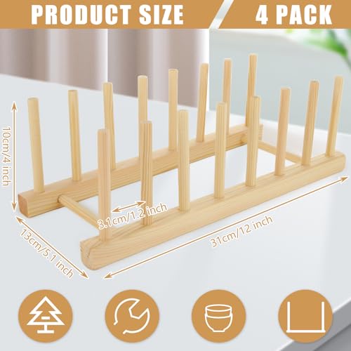 MUXHEL 4PCS Wooden Dish Rack, 7 Slots Bamboo Wooden Plate Rack for Cupboard, Plate Drainer Rack wooden plate organiser for Kitchen Cupboard, Bowl, Cup, Cutting Board 2 MUXHEL 4PCS Wooden Dish Rack, 7 Slots Bamboo Wooden Plate Rack for Cupboard, Plate Drainer Rack wooden plate organiser for Kitchen Cupboard, Bowl, Cup, Cutting Board - Image 2
