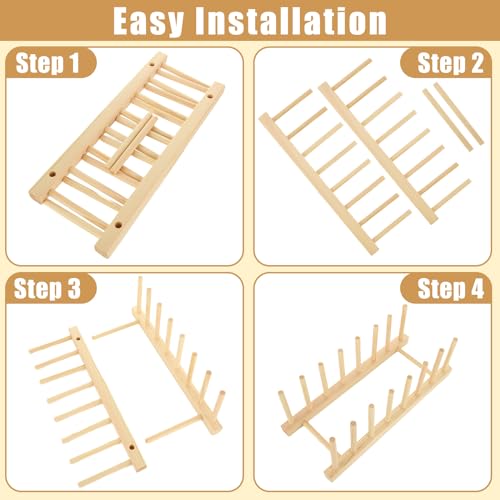 MUXHEL 4PCS Wooden Dish Rack, 7 Slots Bamboo Wooden Plate Rack for Cupboard, Plate Drainer Rack wooden plate organiser for Kitchen Cupboard, Bowl, Cup, Cutting Board 4 MUXHEL 4PCS Wooden Dish Rack, 7 Slots Bamboo Wooden Plate Rack for Cupboard, Plate Drainer Rack wooden plate organiser for Kitchen Cupboard, Bowl, Cup, Cutting Board - Image 4