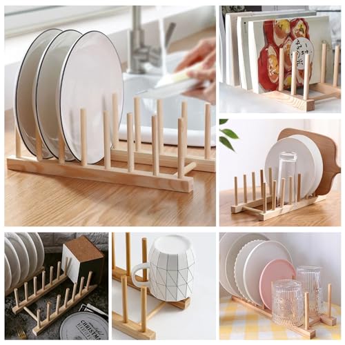 MUXHEL 4PCS Wooden Dish Rack, 7 Slots Bamboo Wooden Plate Rack for Cupboard, Plate Drainer Rack wooden plate organiser for Kitchen Cupboard, Bowl, Cup, Cutting Board 7 MUXHEL 4PCS Wooden Dish Rack, 7 Slots Bamboo Wooden Plate Rack for Cupboard, Plate Drainer Rack wooden plate organiser for Kitchen Cupboard, Bowl, Cup, Cutting Board - Image 7