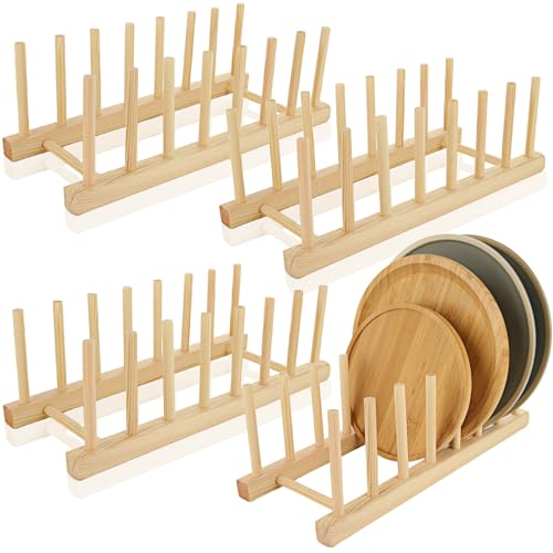 MUXHEL 4PCS Wooden Dish Rack, 7 Slots Bamboo Wooden Plate Rack for Cupboard, Plate Drainer Rack wooden plate organiser for Kitchen Cupboard, Bowl, Cup, Cutting Board 1 MUXHEL 4PCS Wooden Dish Rack, 7 Slots Bamboo Wooden Plate Rack for Cupboard, Plate Drainer Rack wooden plate organiser for Kitchen Cupboard, Bowl, Cup, Cutting Board