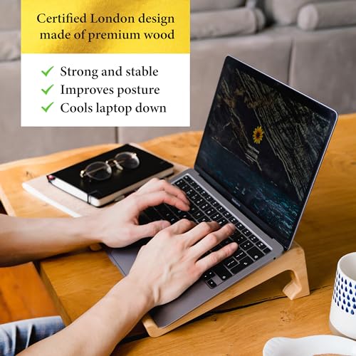 Multipurpose Wooden Laptop Stand for Desk, Tablet Holder, iPad Holder, Supports 10-17" Laptops, Vertical Laptop Stand, MacBook Holder, MacBook Stand, Laptop Riser (Bamboo) 2 Multipurpose Wooden Laptop Stand for Desk, Tablet Holder, iPad Holder, Supports 10-17" Laptops, Vertical Laptop Stand, MacBook Holder, MacBook Stand, Laptop Riser (Bamboo) - Image 2