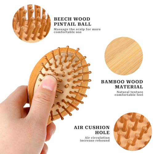 Mini Bamboo Brush for Hair Growth, Natural Wooden Scalp Brush Small Hair Scalp Massager Detangling Hairbrush for Women with Handle Design and Anti-Static Round Wood Pins 2 Mini Bamboo Brush for Hair Growth, Natural Wooden Scalp Brush Small Hair Scalp Massager Detangling Hairbrush for Women with Handle Design and Anti-Static Round Wood Pins - Image 2