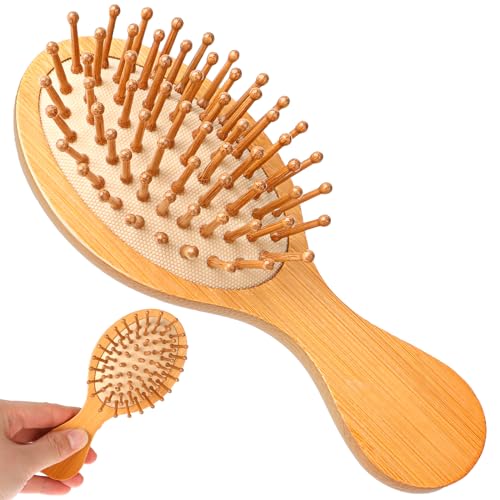 Mini Bamboo Brush for Hair Growth, Natural Wooden Scalp Brush Small Hair Scalp Massager Detangling Hairbrush for Women with Handle Design and Anti-Static Round Wood Pins 1 Mini Bamboo Brush for Hair Growth, Natural Wooden Scalp Brush Small Hair Scalp Massager Detangling Hairbrush for Women with Handle Design and Anti-Static Round Wood Pins
