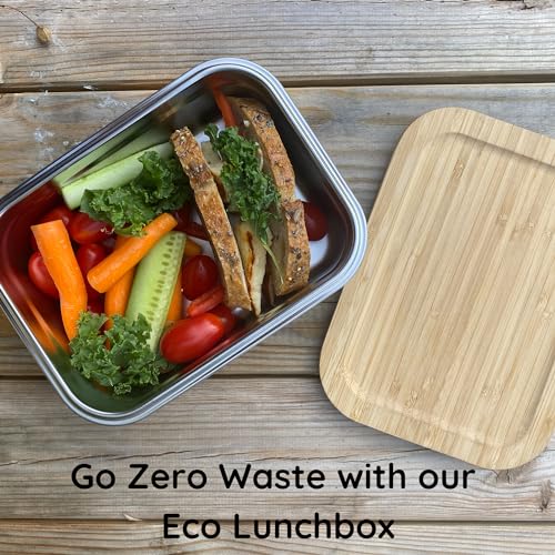Moonmoon Stainless Steel Lunch Box with Bamboo Lid | Eco Friendly Metal Lunch Box | Sandwich tin for Adults | 1200ml 2 Moonmoon Stainless Steel Lunch Box with Bamboo Lid | Eco Friendly Metal Lunch Box | Sandwich tin for Adults | 1200ml - Image 2
