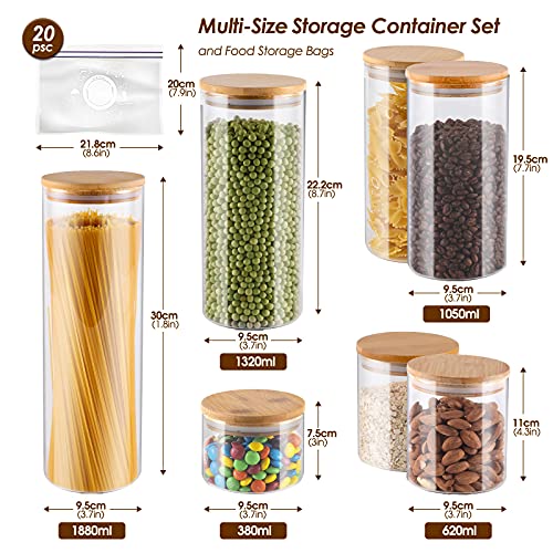 Myiosus Glass Jars with Bamboo Lids, Glass Storage Jars with Lids Airtight Pasta Storage Containers Food Canisters for Spaghetti, Flour, Coffee, Cookie, Spice – Set of 7 2 Myiosus Glass Jars with Bamboo Lids, Glass Storage Jars with Lids Airtight Pasta Storage Containers Food Canisters for Spaghetti, Flour, Coffee, Cookie, Spice – Set of 7 - Image 2