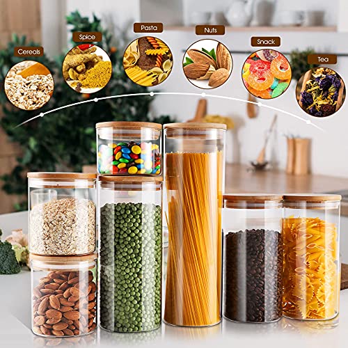 Myiosus Glass Jars with Bamboo Lids, Glass Storage Jars with Lids Airtight Pasta Storage Containers Food Canisters for Spaghetti, Flour, Coffee, Cookie, Spice – Set of 7 5 Myiosus Glass Jars with Bamboo Lids, Glass Storage Jars with Lids Airtight Pasta Storage Containers Food Canisters for Spaghetti, Flour, Coffee, Cookie, Spice – Set of 7 - Image 5