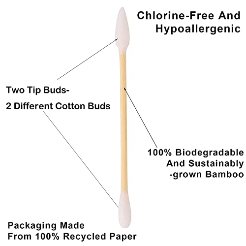 Natural Bamboo Cotton Swabs, Eco-Friendly & Biodegradable – Comfortable and Soft,Two different Tip Buds –Bamboo Cotton Swabs for Ears Cleaning and Makeup- Zero Plastic (1 Pack of 400,4 colors) 3 Natural Bamboo Cotton Swabs, Eco-Friendly & Biodegradable – Comfortable and Soft,Two different Tip Buds –Bamboo Cotton Swabs for Ears Cleaning and Makeup- Zero Plastic (1 Pack of 400,4 colors) - Image 3
