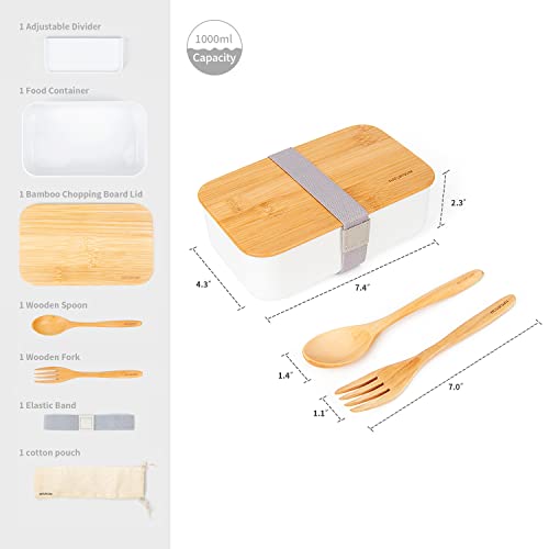 Naturoom Bento Lunch Box For Adults/Kids, including 1 Food Container with 1 Divider, 1 Wooden Cutlery Set (1 Fork&1 Spoon) with 1 Cotton Pouch and 1 bamboo Chopping Board Lid, BPA Free. 3 Naturoom Bento Lunch Box For Adults/Kids, including 1 Food Container with 1 Divider, 1 Wooden Cutlery Set (1 Fork&1 Spoon) with 1 Cotton Pouch and 1 bamboo Chopping Board Lid, BPA Free. - Image 3