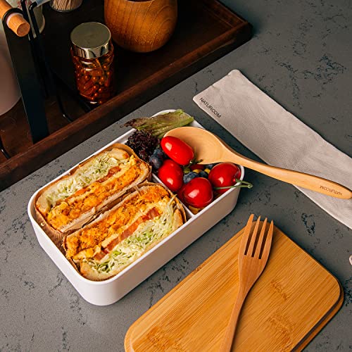 Naturoom Bento Lunch Box For Adults/Kids, including 1 Food Container with 1 Divider, 1 Wooden Cutlery Set (1 Fork&1 Spoon) with 1 Cotton Pouch and 1 bamboo Chopping Board Lid, BPA Free. 5 Naturoom Bento Lunch Box For Adults/Kids, including 1 Food Container with 1 Divider, 1 Wooden Cutlery Set (1 Fork&1 Spoon) with 1 Cotton Pouch and 1 bamboo Chopping Board Lid, BPA Free. - Image 5