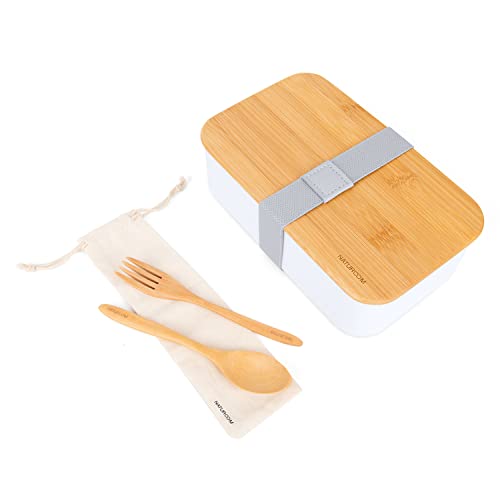 Naturoom Bento Lunch Box For Adults/Kids, including 1 Food Container with 1 Divider, 1 Wooden Cutlery Set (1 Fork&1 Spoon) with 1 Cotton Pouch and 1 bamboo Chopping Board Lid, BPA Free. 1 Naturoom Bento Lunch Box For Adults/Kids, including 1 Food Container with 1 Divider, 1 Wooden Cutlery Set (1 Fork&1 Spoon) with 1 Cotton Pouch and 1 bamboo Chopping Board Lid, BPA Free.