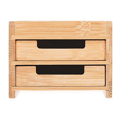 Navaris Small Wooden Desk Organiser - 12.7 x 15 x 9.4 cm Compact Holder Made of Bamboo Wood with Drawers, Tray, Pen Pot - For Work or Home Office 5 Navaris Small Wooden Desk Organiser - 12.7 x 15 x 9.4 cm Compact Holder Made of Bamboo Wood with Drawers, Tray, Pen Pot - For Work or Home Office - Image 5