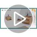 Navaris Small Wooden Desk Organiser - 12.7 x 15 x 9.4 cm Compact Holder Made of Bamboo Wood with Drawers, Tray, Pen Pot - For Work or Home Office 7 Navaris Small Wooden Desk Organiser - 12.7 x 15 x 9.4 cm Compact Holder Made of Bamboo Wood with Drawers, Tray, Pen Pot - For Work or Home Office - Image 7