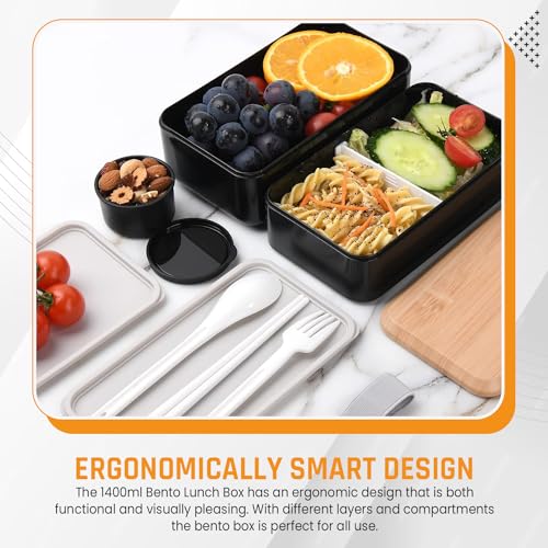 Nudic Bento Lunch Box, Leak-Proof Lunch Container with Compartments, Japanese Style Bento Lunchbox with Sauce Pot Cutlery Set, BPA Free Microwave and Dishwasher Safe 1400 ml. 5 Nudic Bento Lunch Box, Leak-Proof Lunch Container with Compartments, Japanese Style Bento Lunchbox with Sauce Pot Cutlery Set, BPA Free Microwave and Dishwasher Safe 1400 ml. - Image 5