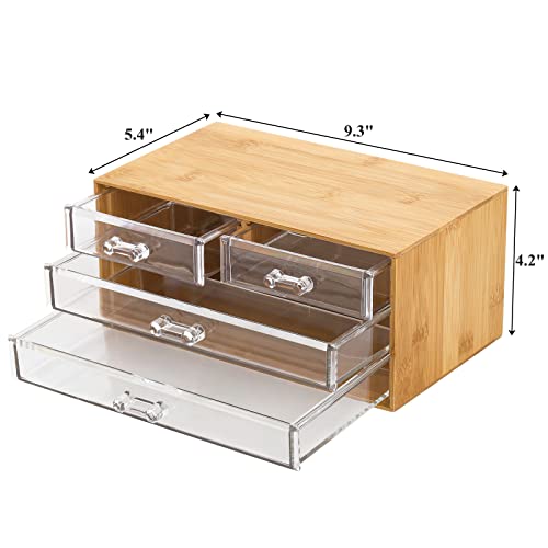 Okllen Bamboo Cosmetic Storage Organizer with Acrylic Drawers, Clear Makeup Organizer Jewelry Storage Box, Desktop Organizer for Skincare, Hair Accessories, Bathroom Counter,23.5x14.5x10.5 CM 2 Okllen Bamboo Cosmetic Storage Organizer with Acrylic Drawers, Clear Makeup Organizer Jewelry Storage Box, Desktop Organizer for Skincare, Hair Accessories, Bathroom Counter,23.5x14.5x10.5 CM - Image 2