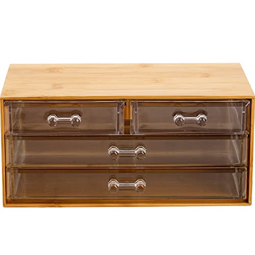 Okllen Bamboo Cosmetic Storage Organizer with Acrylic Drawers, Clear Makeup Organizer Jewelry Storage Box, Desktop Organizer for Skincare, Hair Accessories, Bathroom Counter,23.5x14.5x10.5 CM 3 Okllen Bamboo Cosmetic Storage Organizer with Acrylic Drawers, Clear Makeup Organizer Jewelry Storage Box, Desktop Organizer for Skincare, Hair Accessories, Bathroom Counter,23.5x14.5x10.5 CM - Image 3