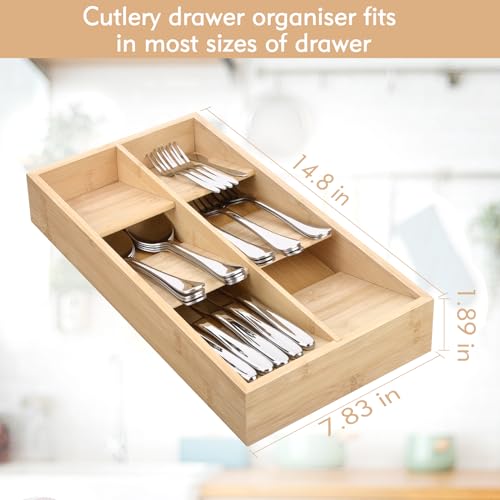 Olerqzer Bamboo Cutlery Drawer Organiser, Cutlery Tray Silverware 6 Compartment Cutlery Tray Drawer Organisers for Utensils Holder for Kitchen Living Room 3 Olerqzer Bamboo Cutlery Drawer Organiser, Cutlery Tray Silverware 6 Compartment Cutlery Tray Drawer Organisers for Utensils Holder for Kitchen Living Room - Image 3