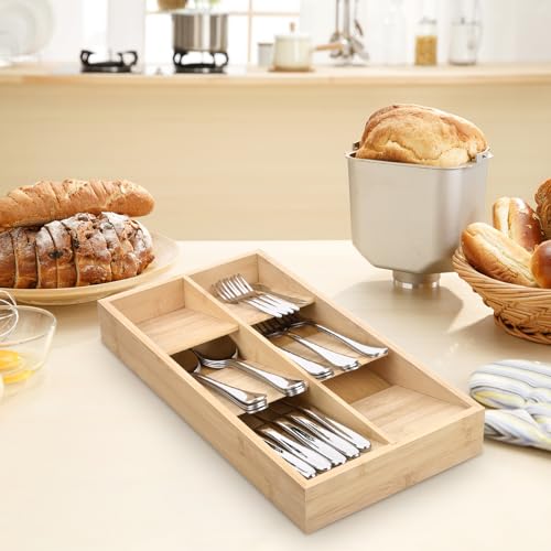 Olerqzer Bamboo Cutlery Drawer Organiser, Cutlery Tray Silverware 6 Compartment Cutlery Tray Drawer Organisers for Utensils Holder for Kitchen Living Room 4 Olerqzer Bamboo Cutlery Drawer Organiser, Cutlery Tray Silverware 6 Compartment Cutlery Tray Drawer Organisers for Utensils Holder for Kitchen Living Room - Image 4