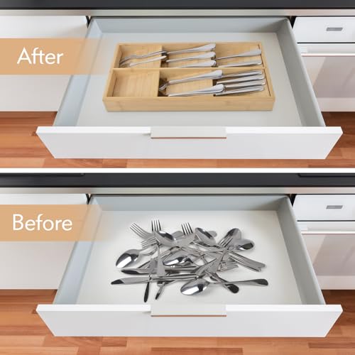 Olerqzer Bamboo Cutlery Drawer Organiser, Cutlery Tray Silverware 6 Compartment Cutlery Tray Drawer Organisers for Utensils Holder for Kitchen Living Room 5 Olerqzer Bamboo Cutlery Drawer Organiser, Cutlery Tray Silverware 6 Compartment Cutlery Tray Drawer Organisers for Utensils Holder for Kitchen Living Room - Image 5
