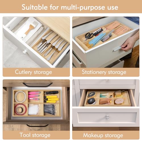 Olerqzer Bamboo Cutlery Drawer Organiser, Cutlery Tray Silverware 6 Compartment Cutlery Tray Drawer Organisers for Utensils Holder for Kitchen Living Room 6 Olerqzer Bamboo Cutlery Drawer Organiser, Cutlery Tray Silverware 6 Compartment Cutlery Tray Drawer Organisers for Utensils Holder for Kitchen Living Room - Image 6
